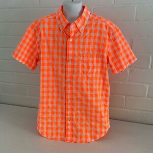 Boys Size 12 Crewcuts Checkered Bright Orange/White Plaid Button Down Shirt